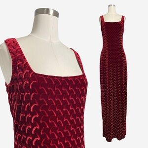 Vintage 90s y2k Algo NWT red textured velvet maxi dress formal vamp romantic M/L